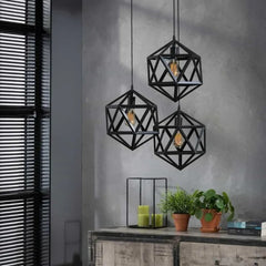 Black-metal-hexagon-pendant-lights-for-living-room-or-dining space