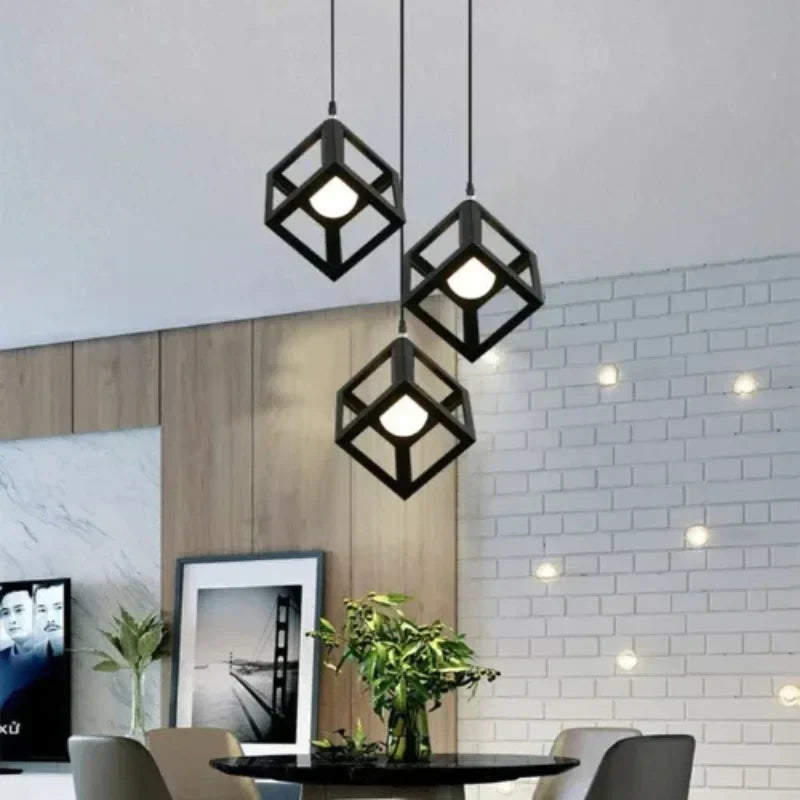 Black-cube-shaped-hanging-light
