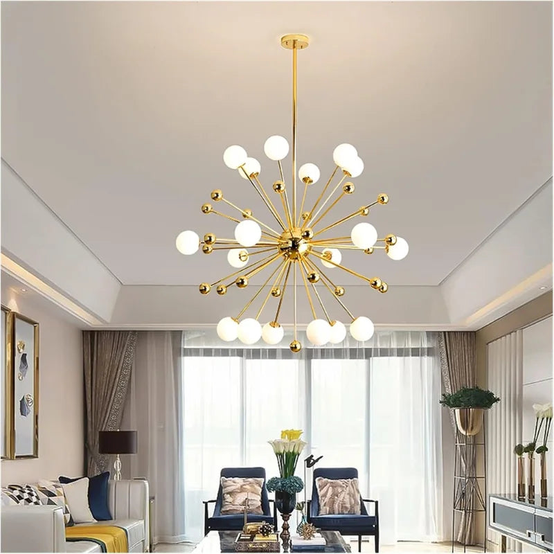 Elegant-gold-chandelier-with-white-glass-globes