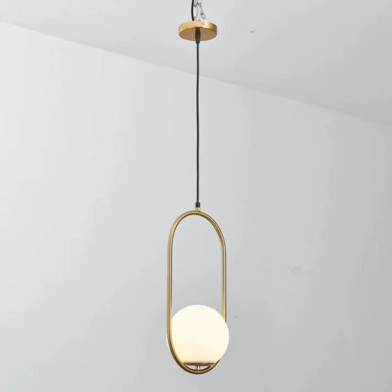 Oval-shape-hanging-lamp-with-gold-frame