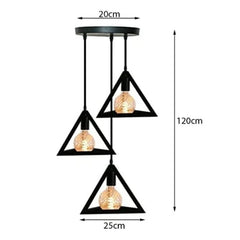 Triple-hanging-light-with-triangular-metal-frame-–-matte-black-finish